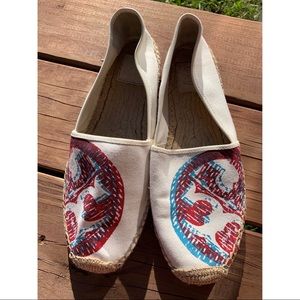Tory Burch Ivory/White 3D Logo Espadrille Flats